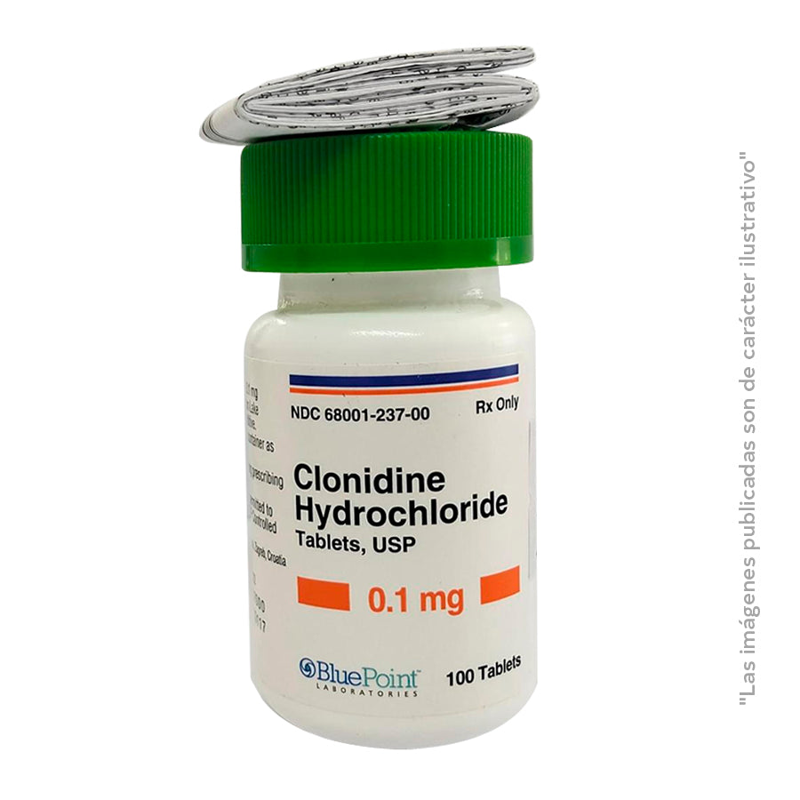 Clonidine Hydrochloride, 0.1 mg, 100  tabletas, UPS, BluePoint Laboratories.