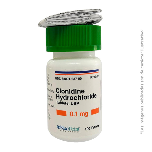 Clonidine Hydrochloride, 0.1 mg, 100  tabletas, UPS, BluePoint Laboratories.