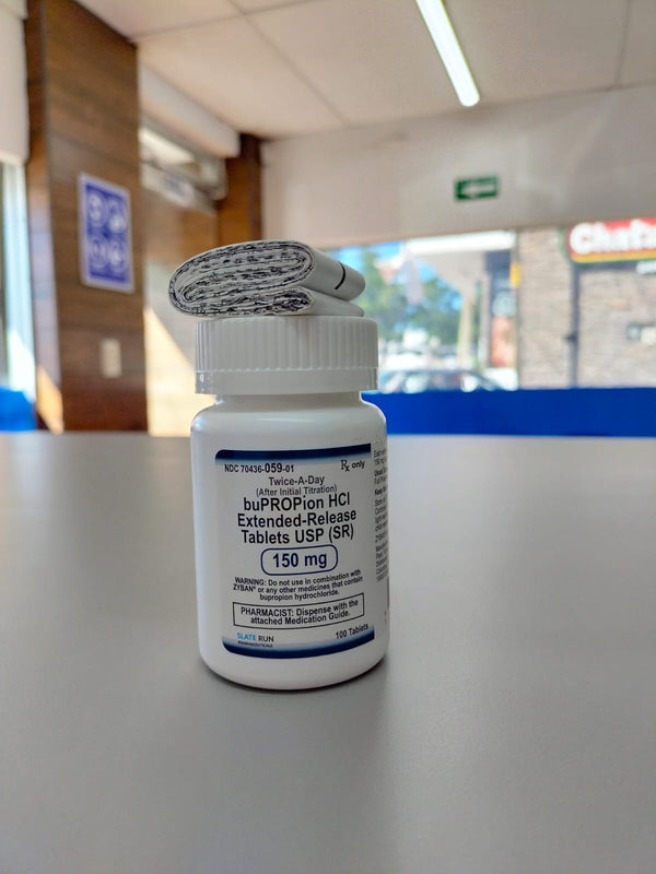 BuPROPion HCI Extended-Release, USP (SR), 100 tabletas, 150 mg, SLATE RUN