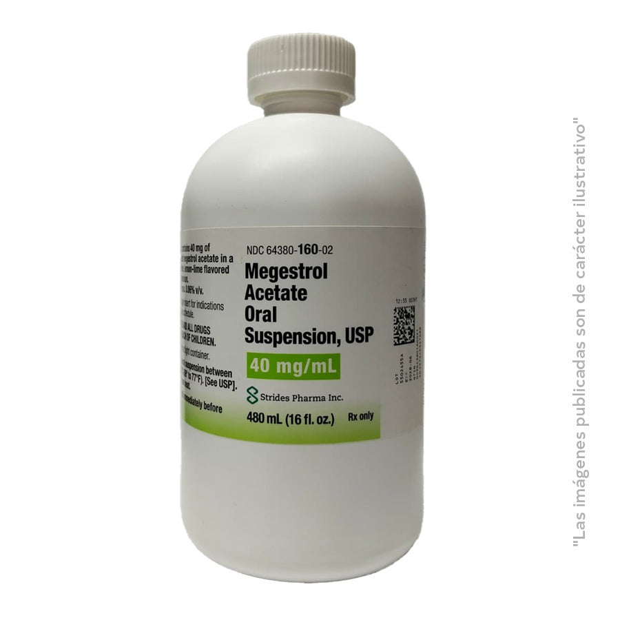 MEGESTROL ACETATE, 40 mg, Suspensión Oral USP, Rx only, STRIDES PHARMA INC.