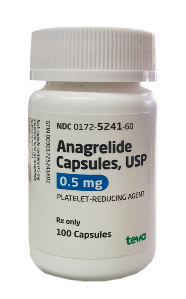 ANAGRELIDE, Capsula, USP, 0,5 mg. Rx only, TEVA.